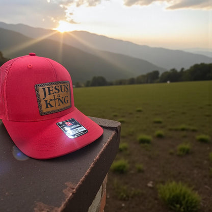 Jesus Is King Leatherette Patch Hat: Faith-Based Christian Cap