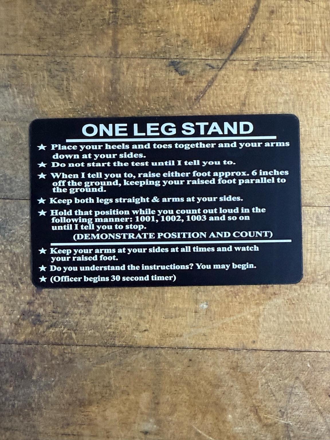 SFST Metal Reference Cards for Law Enforcement | Standardized Field Sobriety Testing Cards | Finger to Nose | Walk & Turn | One Leg Stand