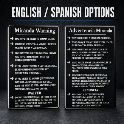 Metal Miranda Warning Card