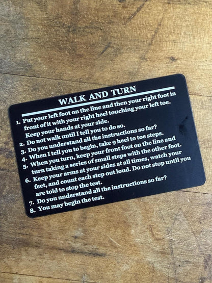 SFST Metal Reference Cards for Law Enforcement | Standardized Field Sobriety Testing Cards | Finger to Nose | Walk & Turn | One Leg Stand